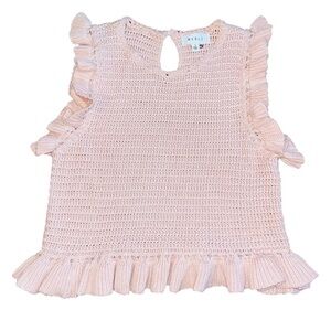 Mable - Crochet Knit Ruffle Sleeveless Top in Pastel Pink - Size Small - EUC
